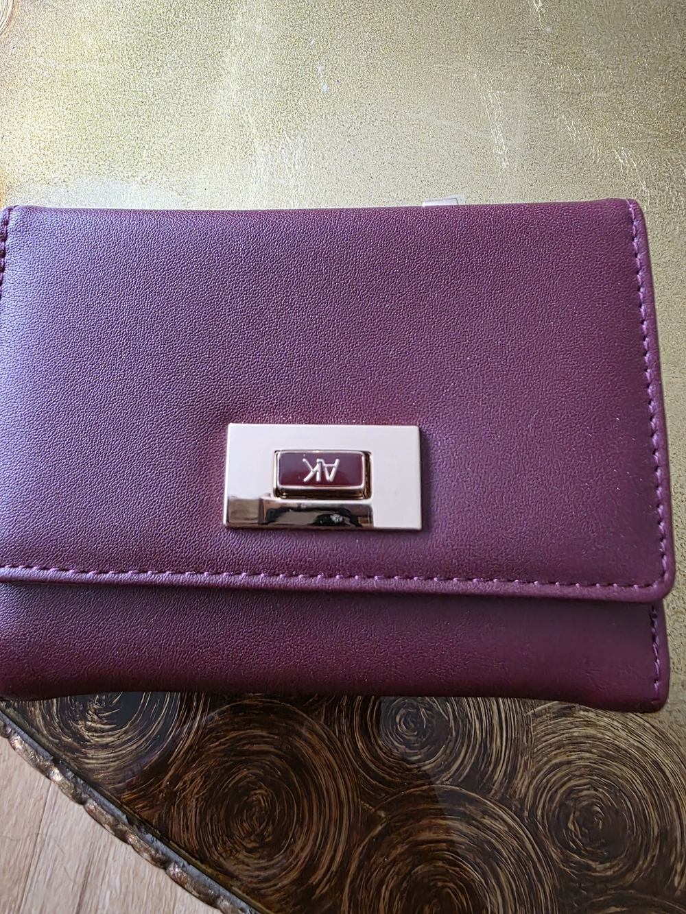 Anne Klein Plum Wallet with Gold-Tone Turn Lock - Picture 2 of 7